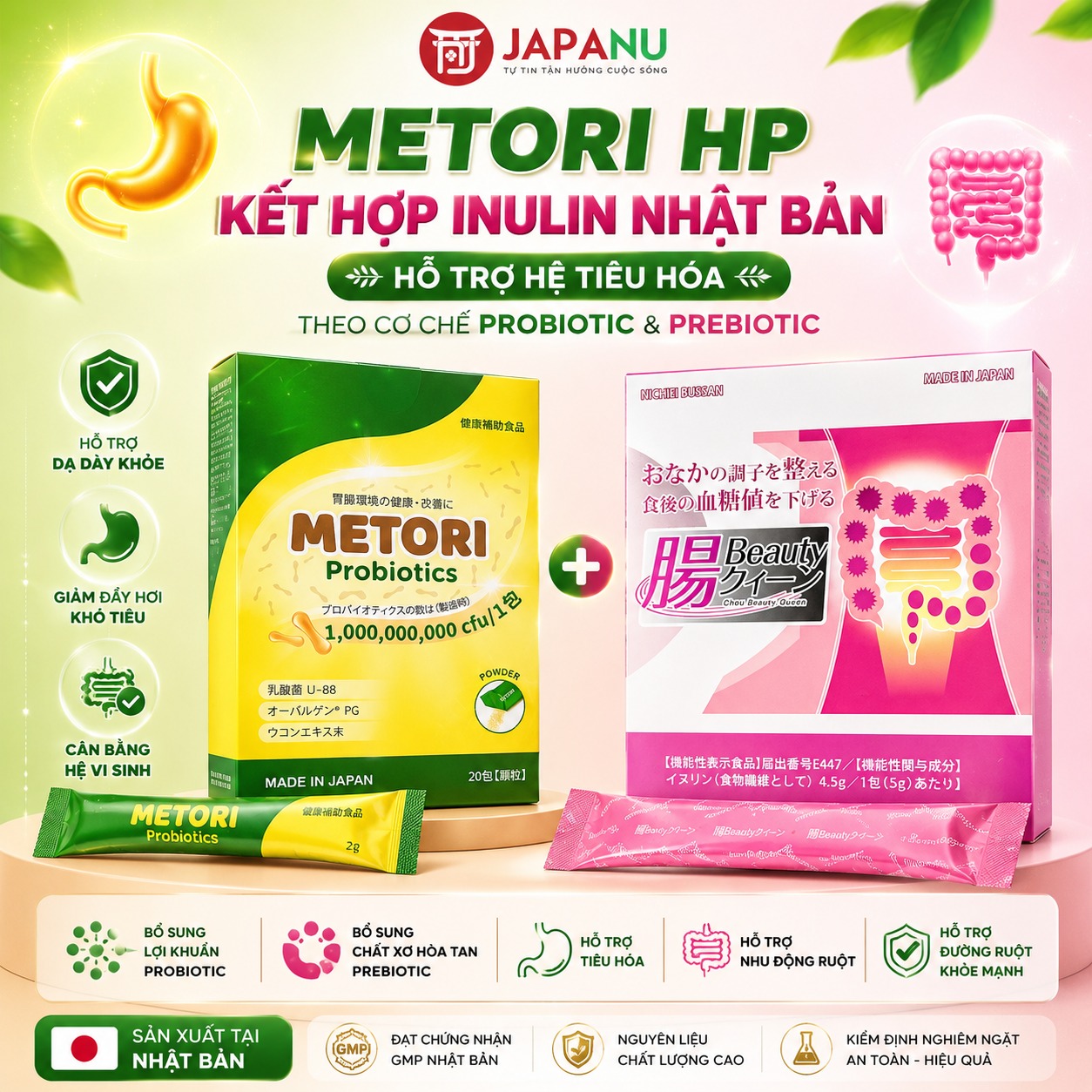 Men Dạ Dày Metori HP Và Inulin Nhật Bản Hỗ Trợ Tiêu Hóa Toàn Diện