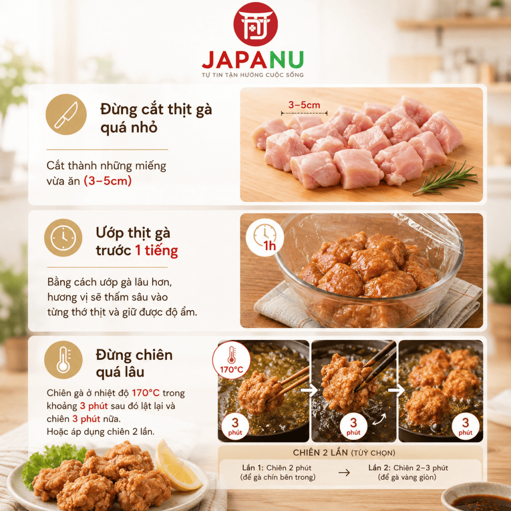 Mẹo Chiên Gà Rán (Karaage) Vàng Giòn Ngon