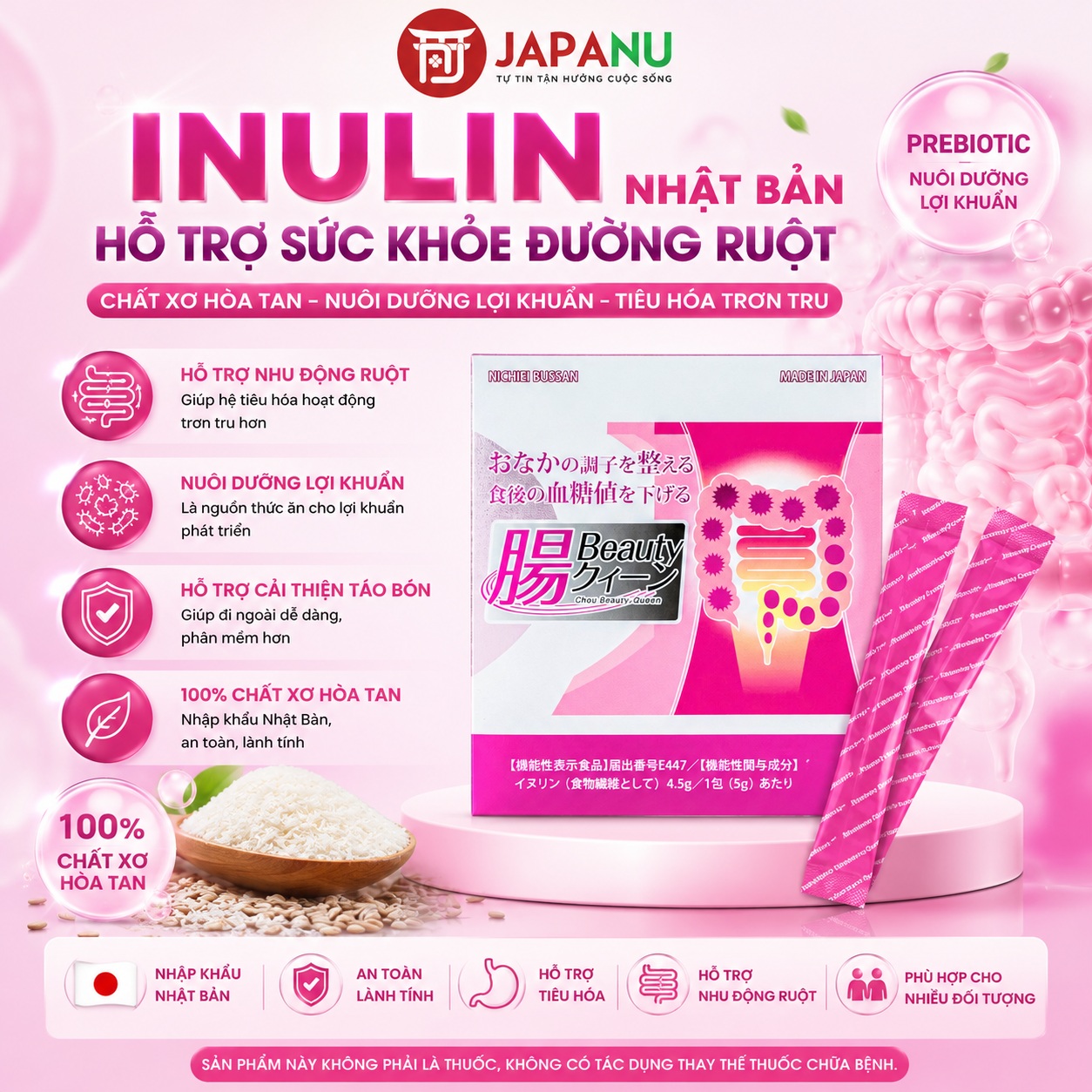 Bột Chất Xơ Inulin Nhật Bản hỗ trợ hệ vi sinh đường ruột