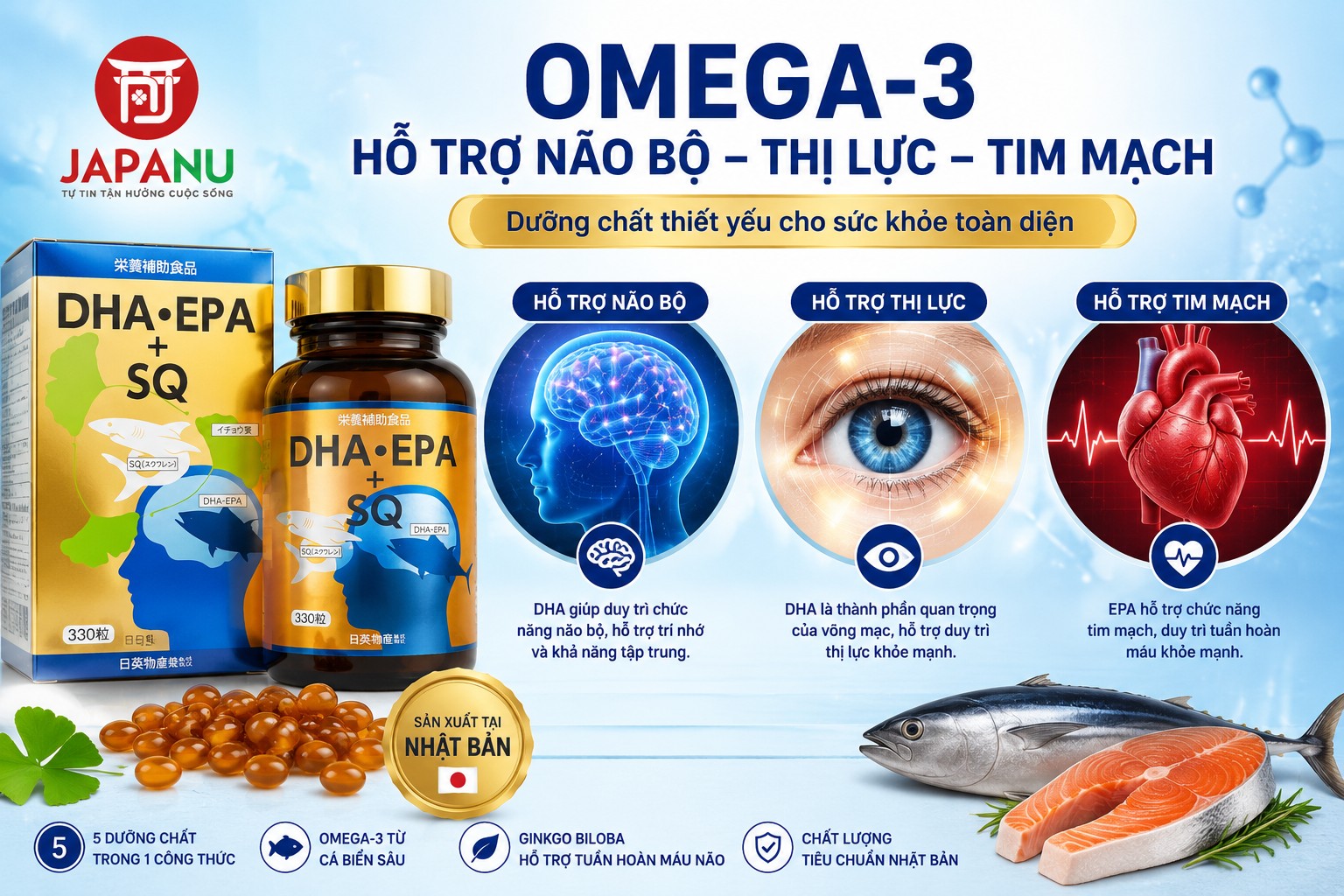 Omega 3 hỗ trợ não bộ thị lực và tim mạch