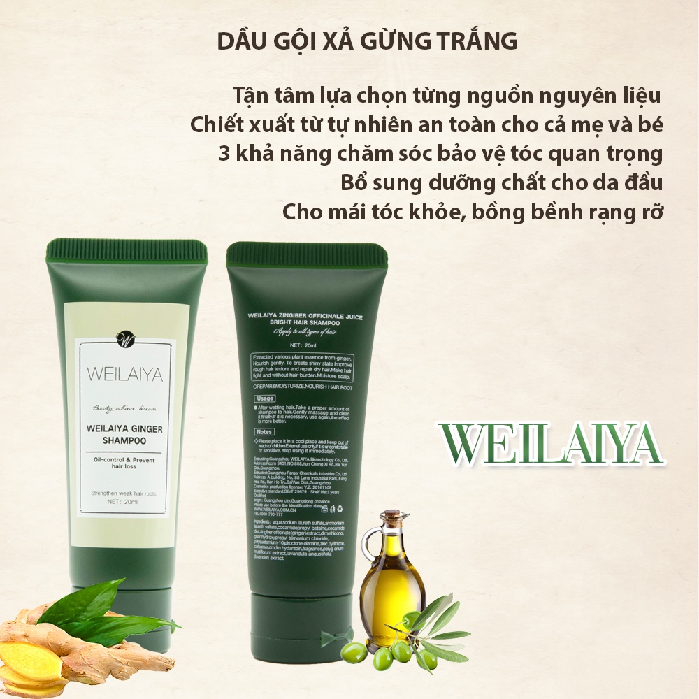 SET GỘI XẢ MINI TINH CHẤT GỪNG HÀ THỦ Ô Weilaiya MÀU NGẪU NHIÊN