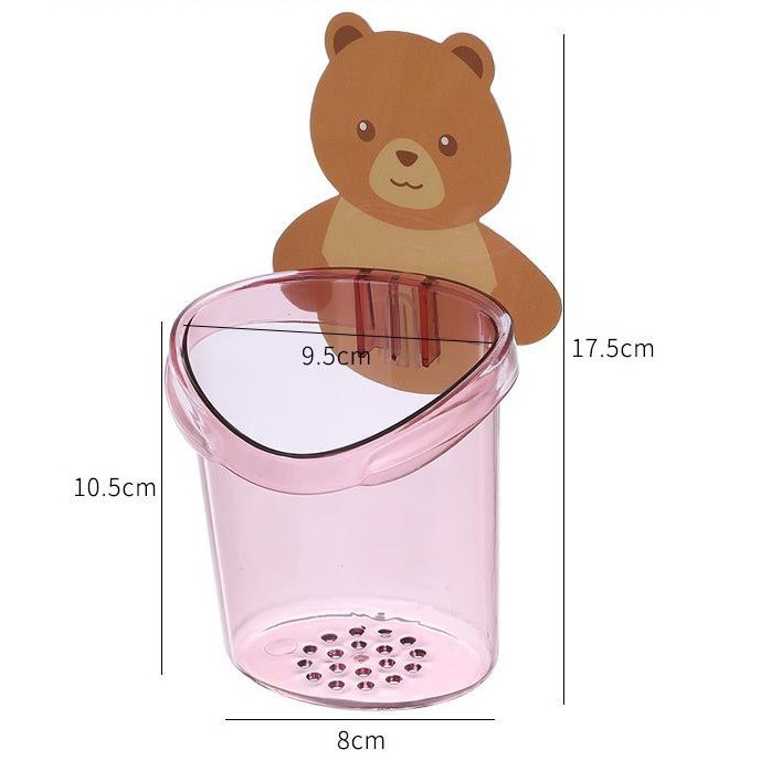 PVN17878 Cốc Đựng Bàn Chải, Kem Đánh Răng Hình Gấu Cute Dính Tường T8