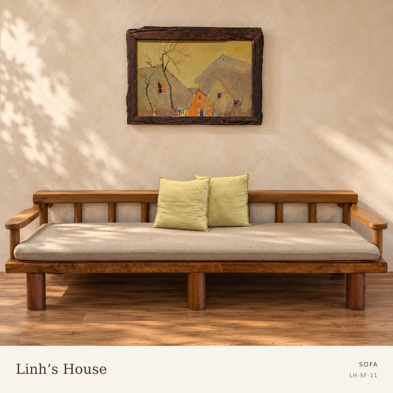 Sofa nan dọc có tay, đệm xám