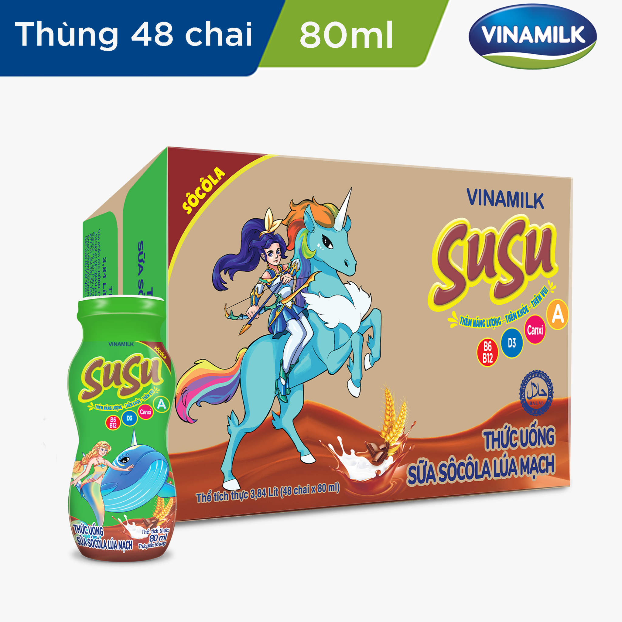 Thức uống Sữa Sôcôla lúa mạch Vinamilk SuSu - Lốc 6 Chai x 80ml