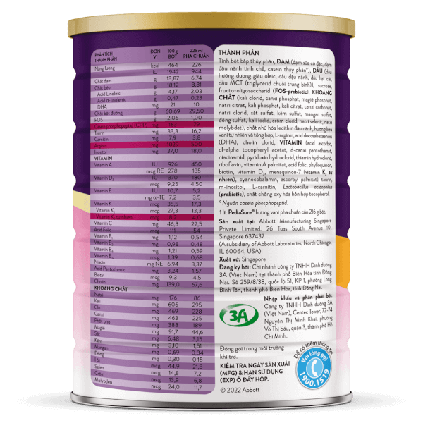 Sữa bột PediaSure BA 1,6kg hương vani cho bé 1-10 tuổi (giảm giá)