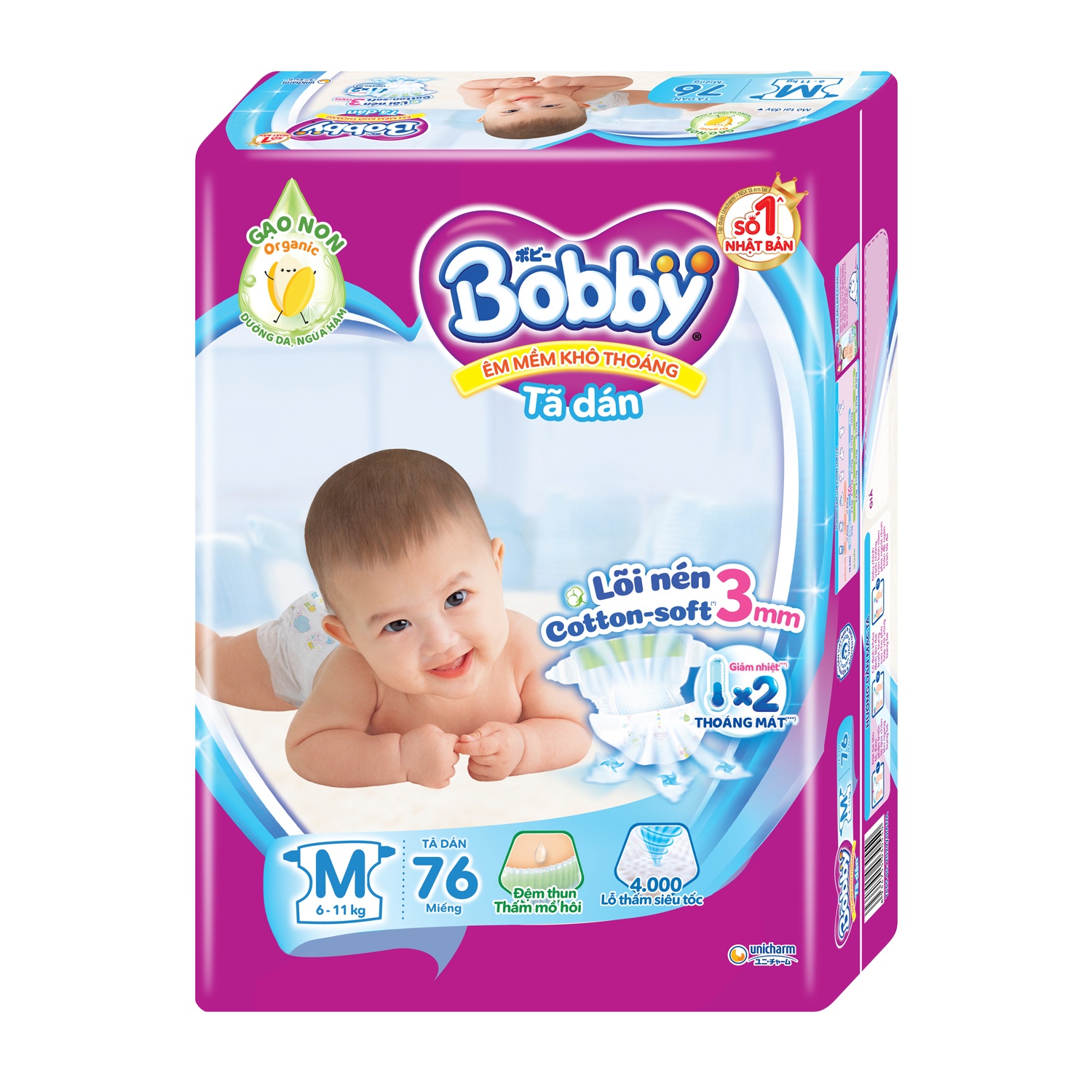 Bỉm-Tã dán Bobby size M 76 miếng (6-11kg)