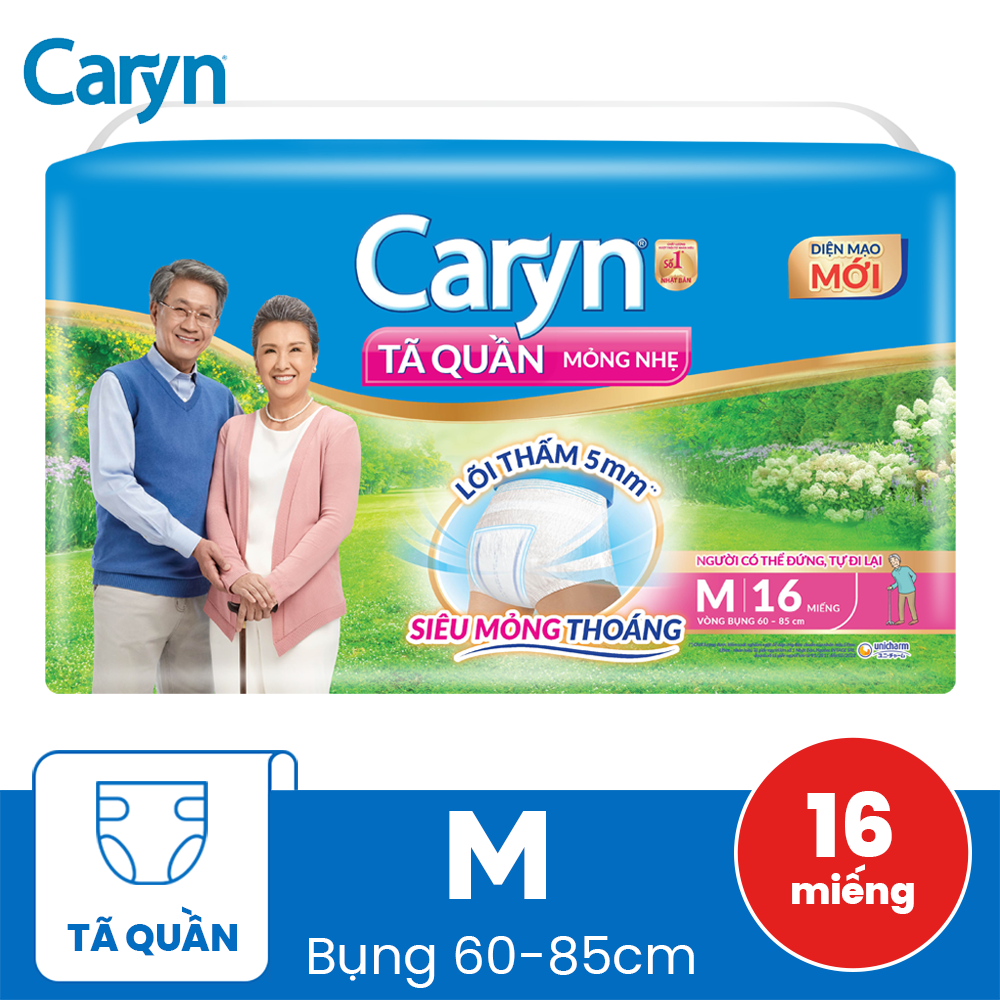 Tã quần năng hoạt Caryn loại mỏng nhẹ size M (bụng 60-85 cm) - 16 miếng