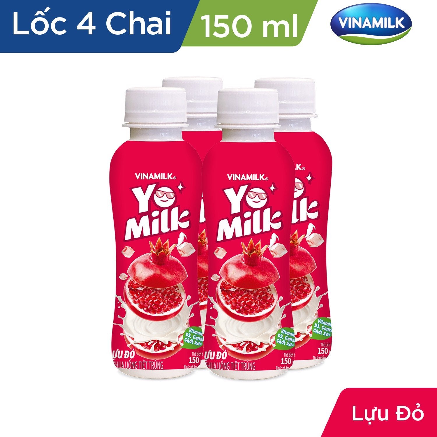Sữa chua uống Yomilk Lựu đỏ - thùng 24 Chai x 150ml