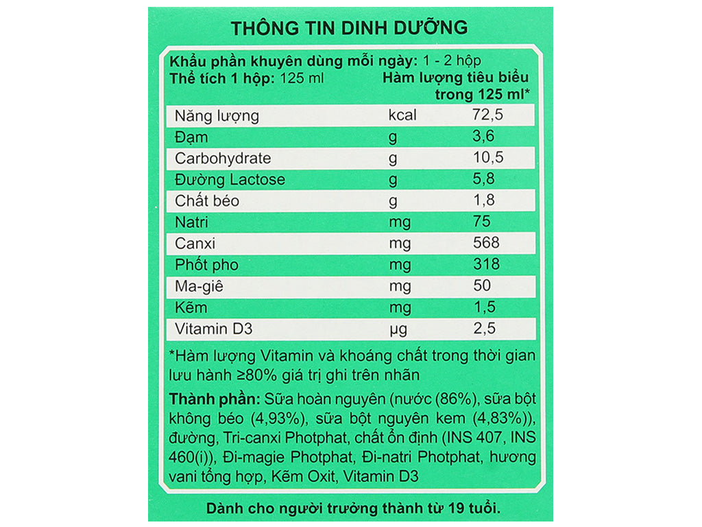 Sữa bột pha sẵn Anlene đậm đặc 4x vani 125ml (Lốc 4)