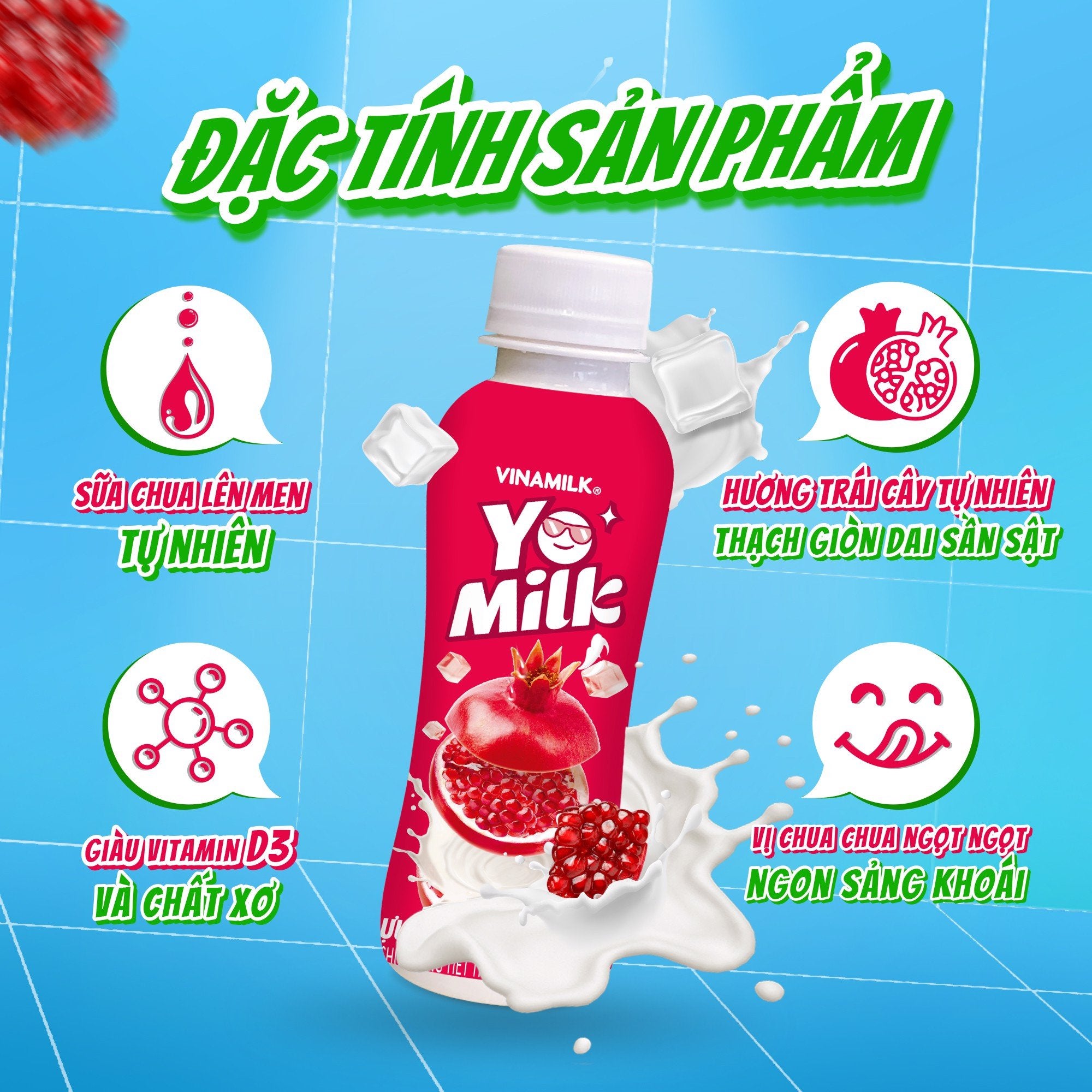 Sữa chua uống Yomilk Lựu đỏ - thùng 24 Chai x 150ml