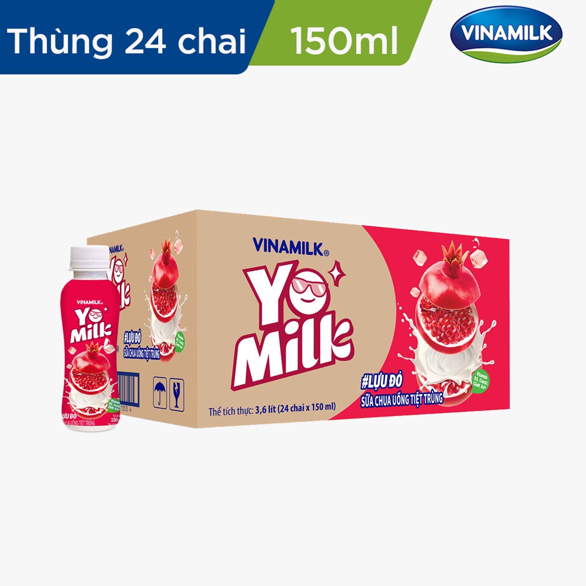 Sữa chua uống Yomilk Lựu đỏ - thùng 24 Chai x 150ml