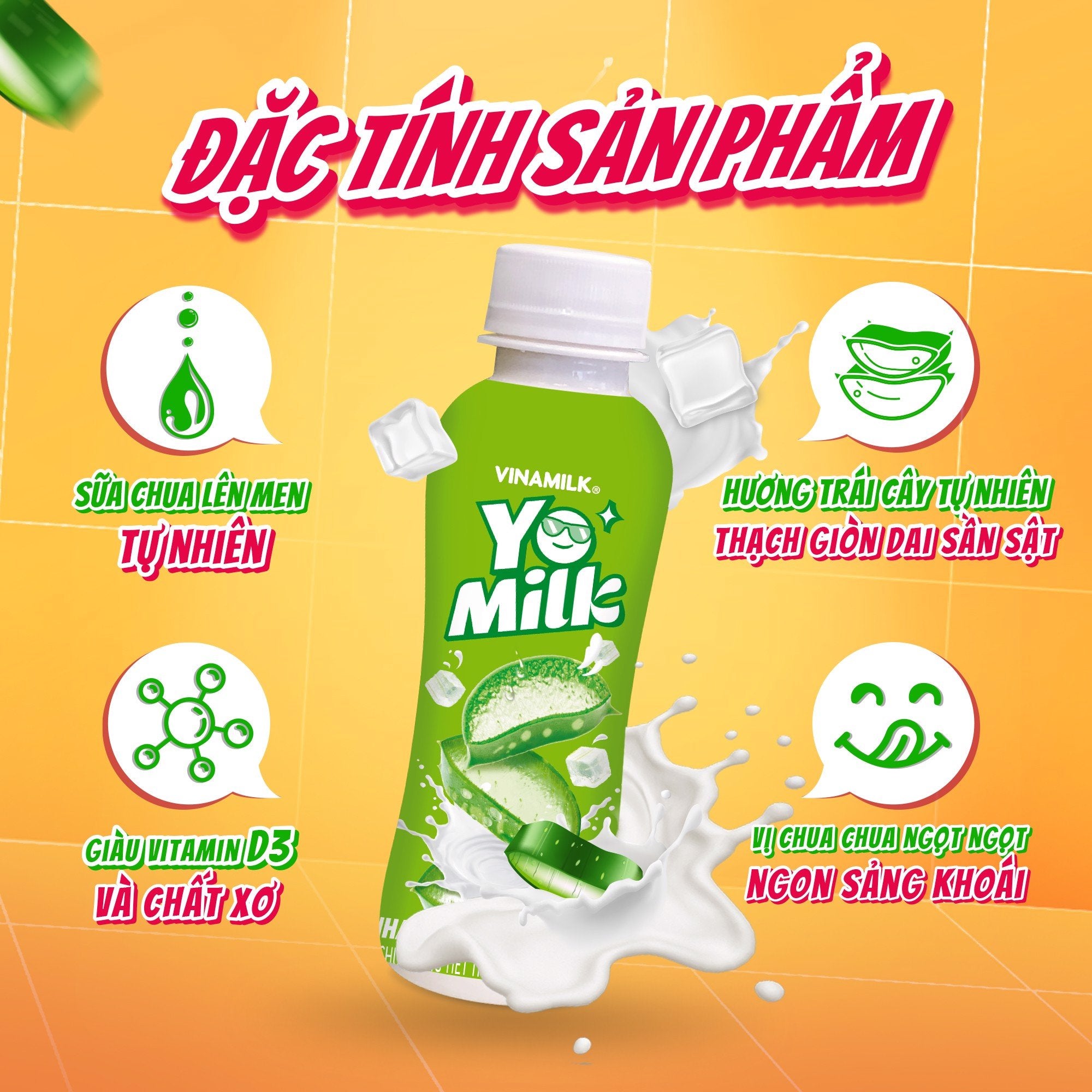 Sữa chua uống Yomilk Nha đam - thùng 24 chai x 150ml