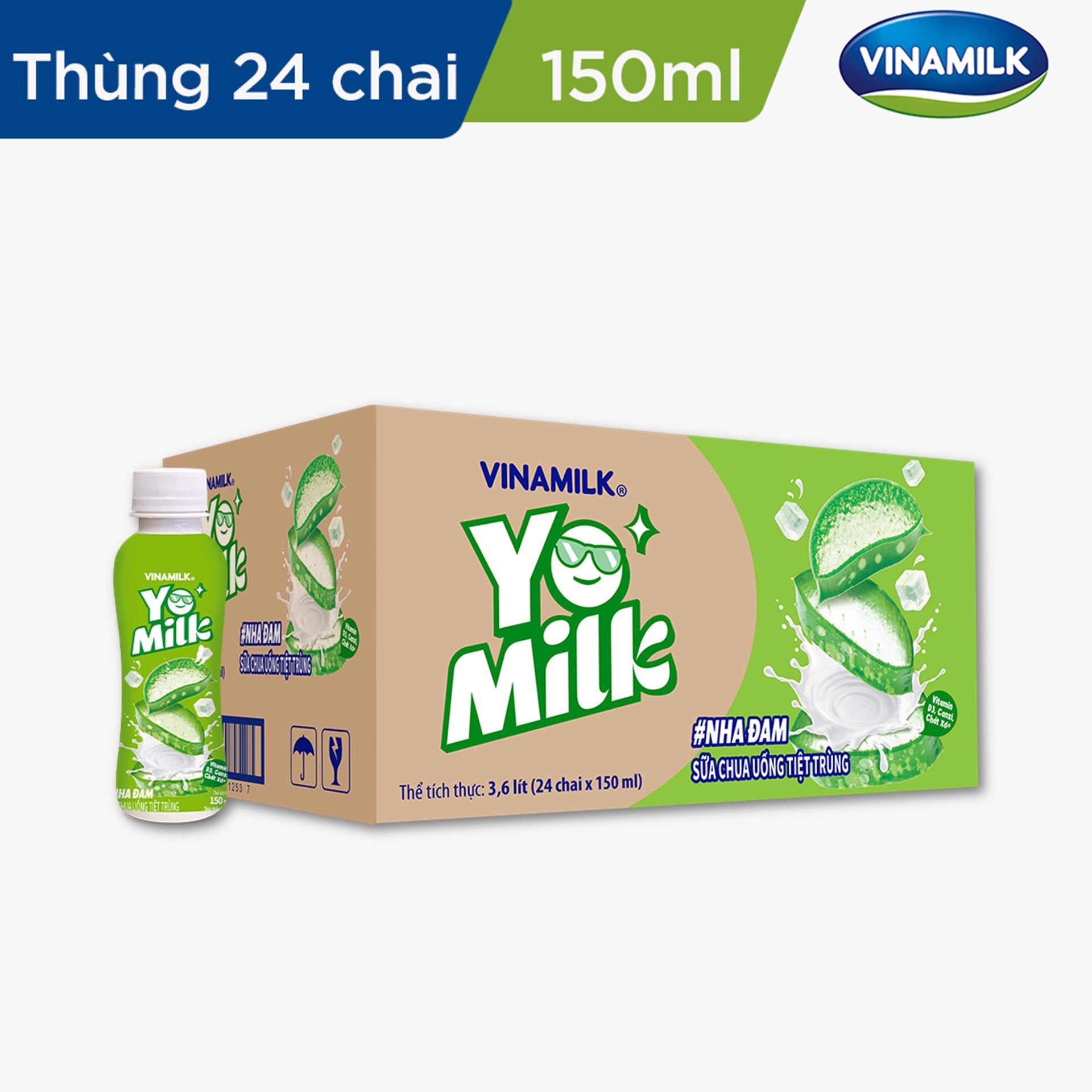 Sữa chua uống Yomilk Nha đam - thùng 24 chai x 150ml