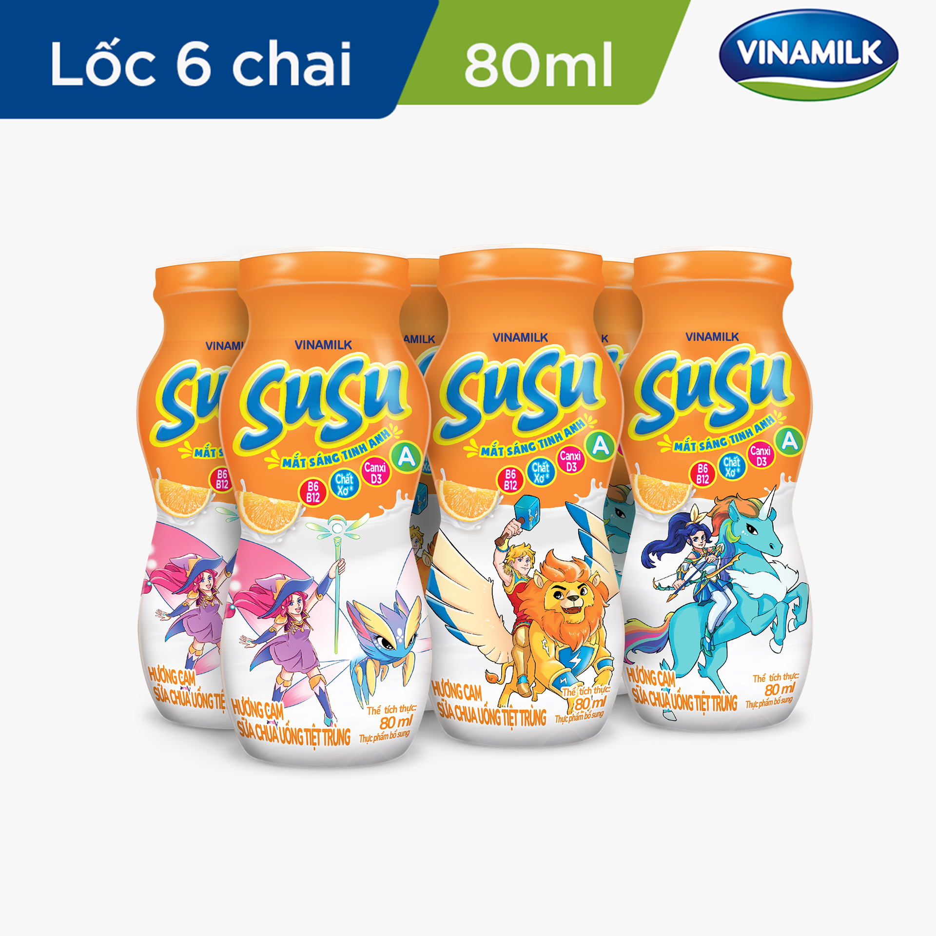 Sữa Chua uống Vinamilk Susu hương Cam - Lốc 6 Chai x 80ml