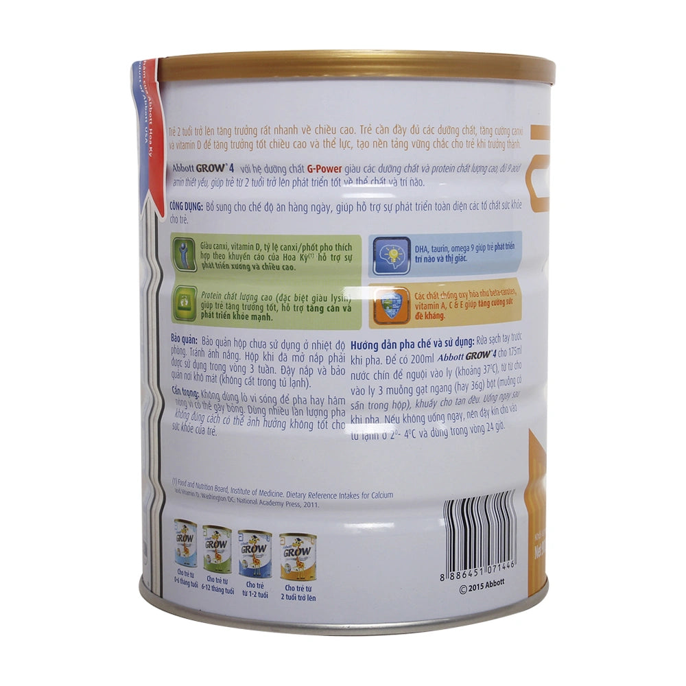 Sữa Abbott Grow 4 900g hương Vani (trên 2 tuổi)