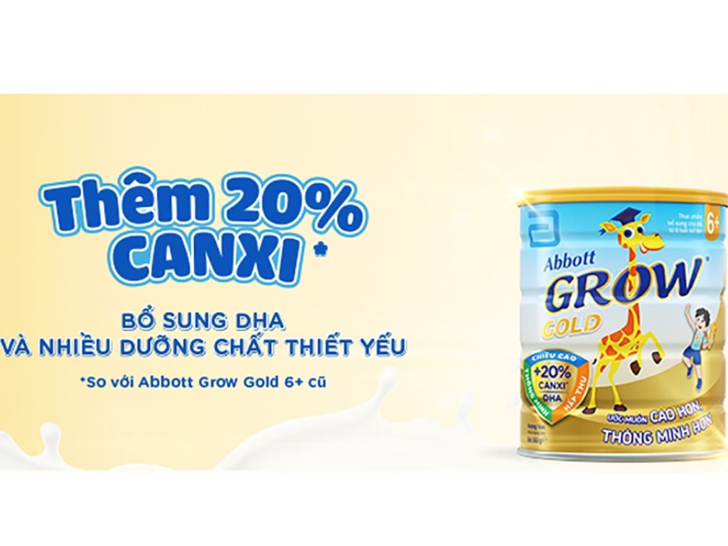 Sữa Abbott Grow Gold 6+ 900g hương Vani (trên 6 tuổi)