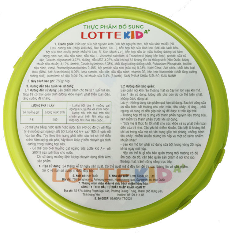 Sữa Lotte Kid A+ 760g (1-10 tuổi)