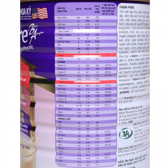 Sữa Pediasure hương Vani 1,6kg (1-10 tuổi)