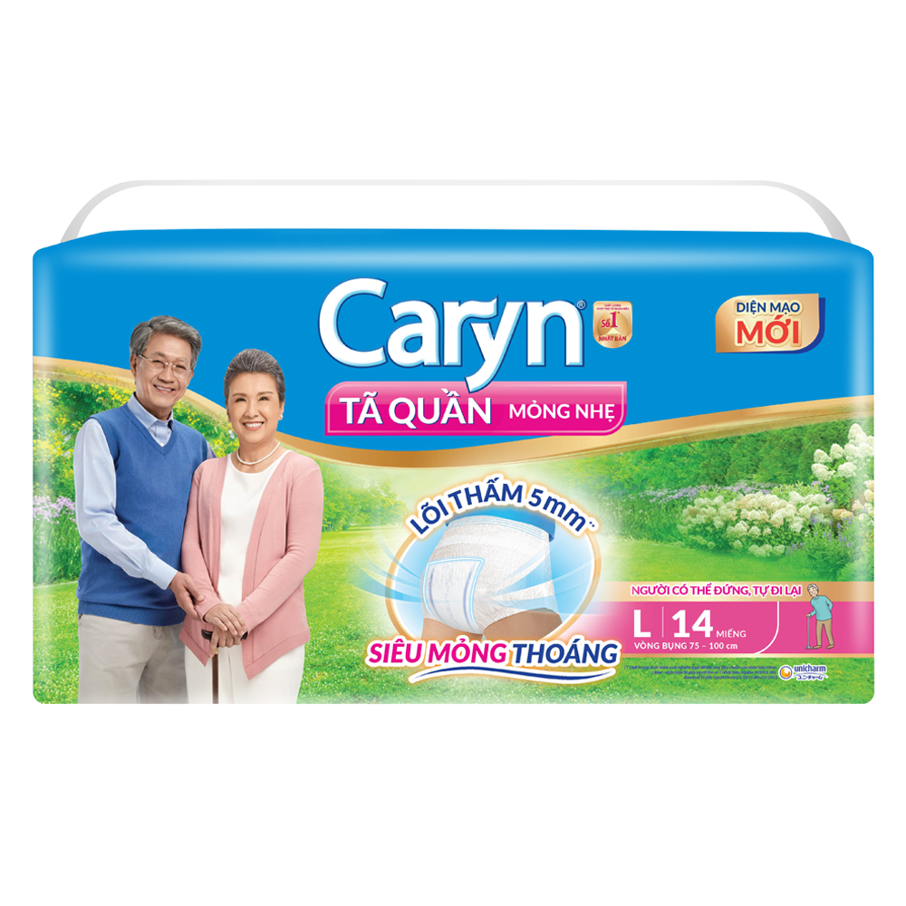 Tã quần năng hoạt  Caryn loại mỏng nhẹ size L (bụng 75-100 cm) - 14 miếng