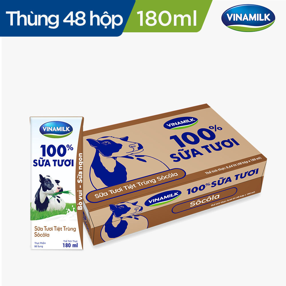 Sữa tươi tiệt trùng Vinamilk 100% Sôcôla - Lốc 4 hộp 180ml