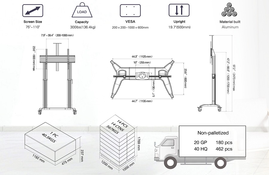 Hướng dẫn lắp đặt Giá treo tivi di động Remote North Bayou TW100(75"-110")