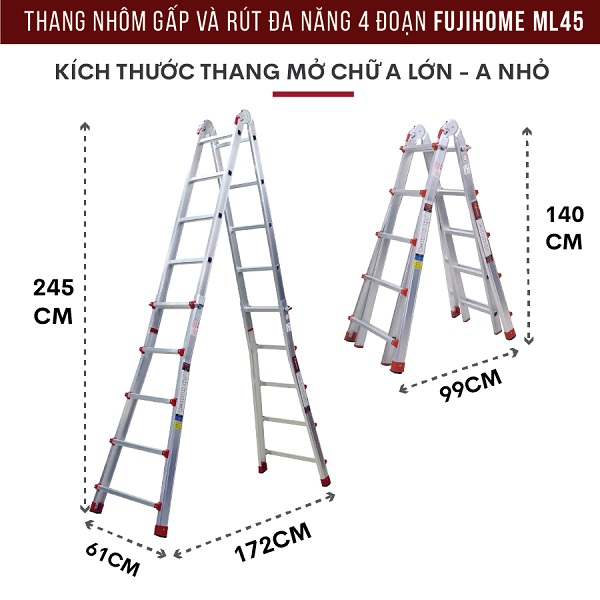 Thang nhôm gấp và rút đa năng 4 đoạn FUJIHOME ML45