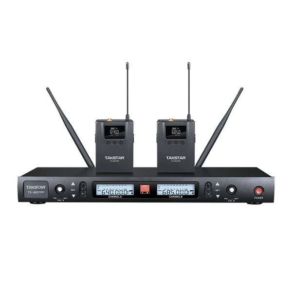 Bộ micro cài đầu cài áo không dây UHF kênh kép TS-8807PP