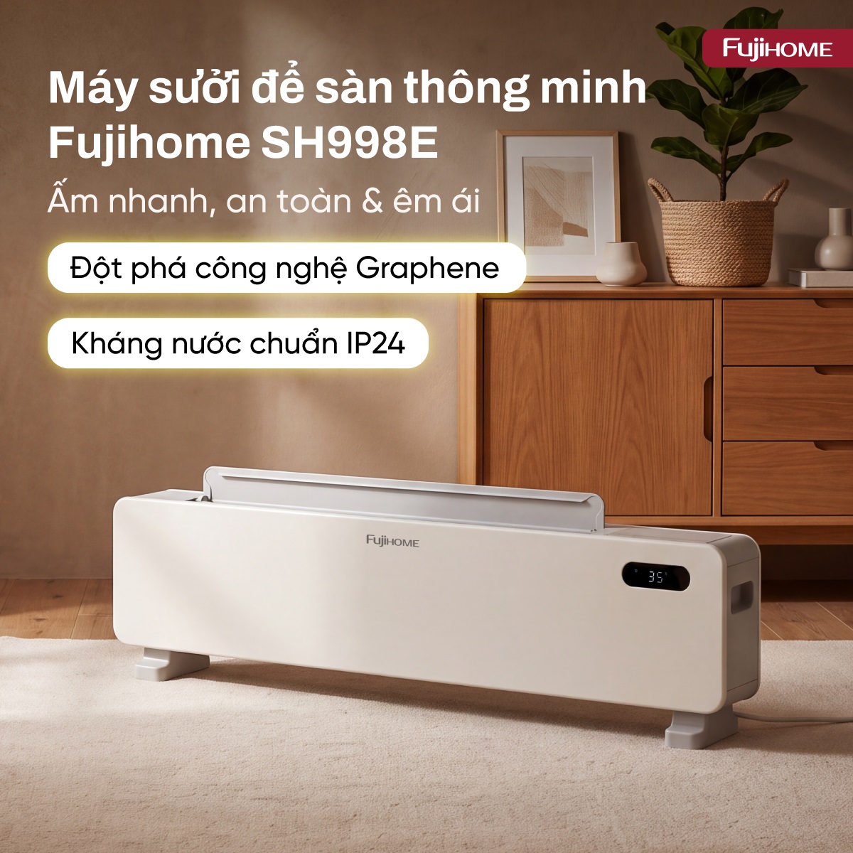 Fujihome SH998E – Máy sưởi chân tường Graphene 2200W, giá sỉ đại lý