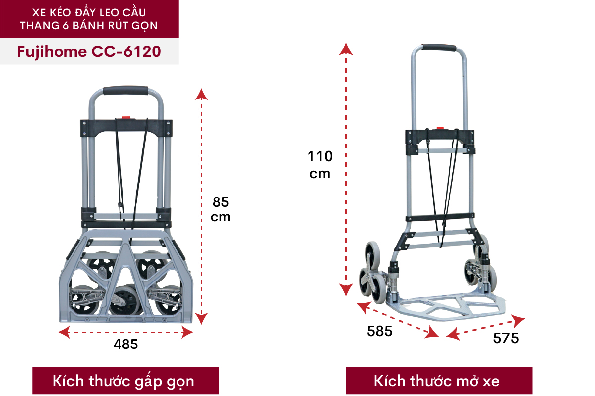 Xe kéo đẩy leo cầu thang 6 bánh rút gọn FUJIHOME CC-6120