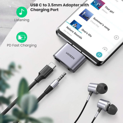 Đầu chuyển USB Type C to 3.5mm + sạc PD 30W Ugreen 70311