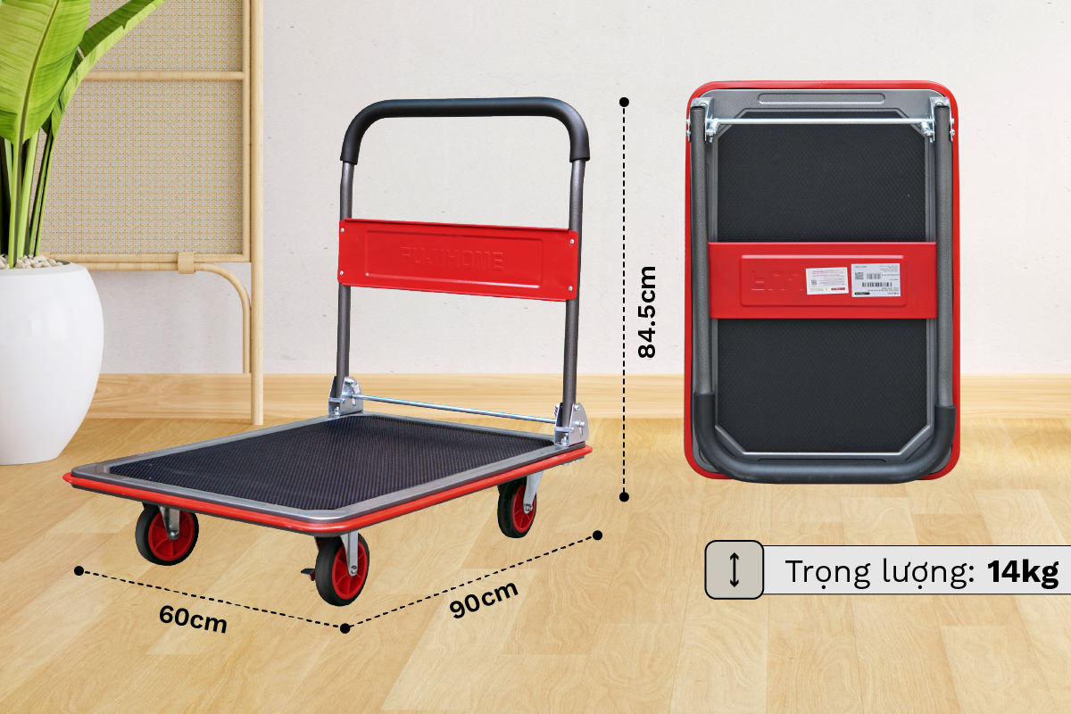 Xe đẩy hàng sàn thép 4 bánh FUJIHOME SH300N