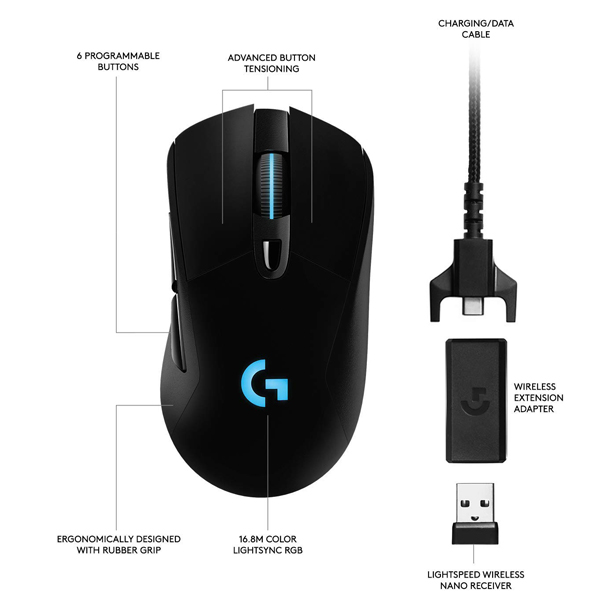 Chuột máy tính gaming không dây Logitech G703 Hero (910-005642)
