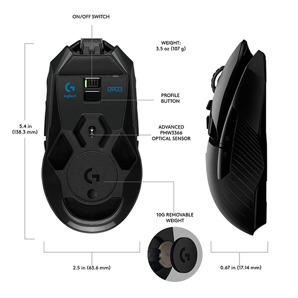 Chuột Gaming Không Dây Logitech G903 Hero (910-005674)