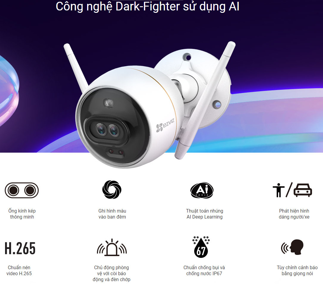 Camera Wifi Ezviz C3X ngoài trời 2 MegaPixel - H.265