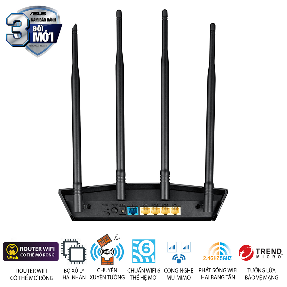 Router Wifi 6 băng tần kép Asus RT-AX1800HP