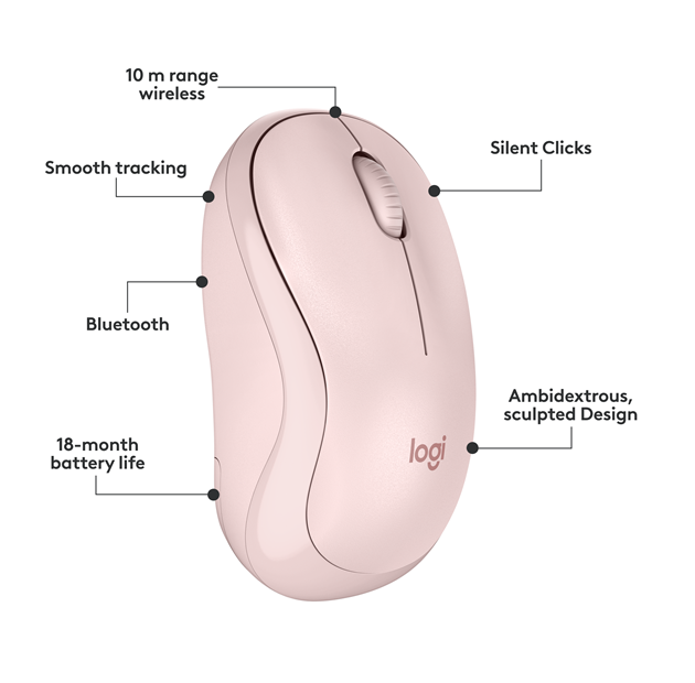 Chuột máy tính không dây Logitech Bluetooth M240 , màu hồng (910-007124)