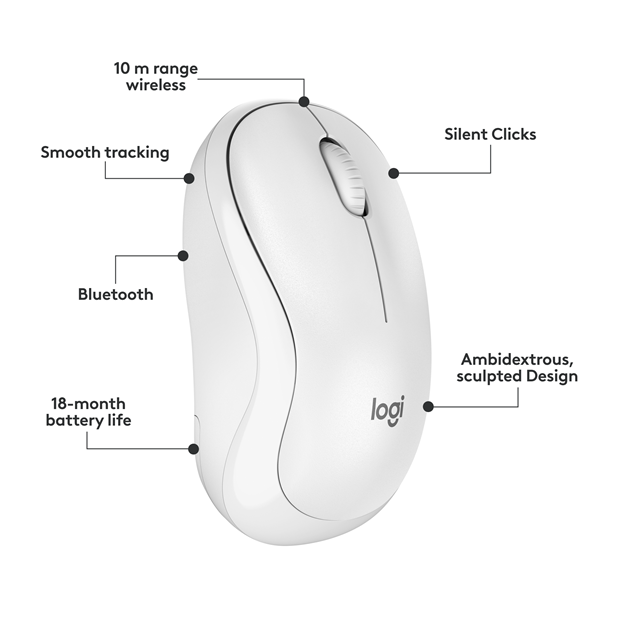 Chuột máy tính không dây Logitech Bluetooth M240 , màu trắng (910-007123)