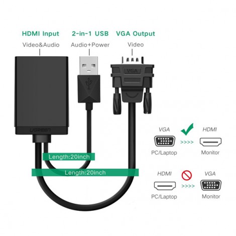 Cáp chuyển VGA to HDMI tích hợp Audio Ugreen 40213 chính hãng