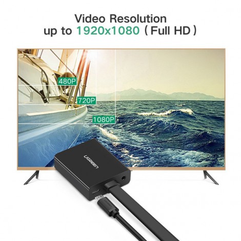 Cáp chuyển HDMI to VGA + Audio 3.5mm & Micro-USB Ugreen 40248 (màu đen)