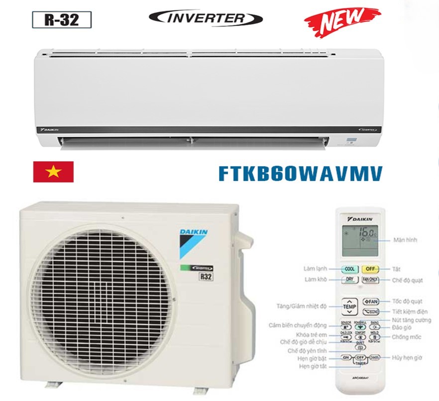 Điều hòa Daikin 21000BTU inverter 1 chiều FTKB60YVMV Mới 2024