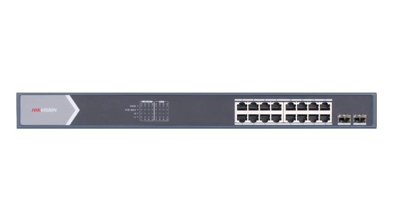 Hikvision Switch POE GIGABIT 16 cổng PoE 1000M,  2 cổng SFP độc lập 10/100/1000M, Layer 2 DS-3E0518P-E/M