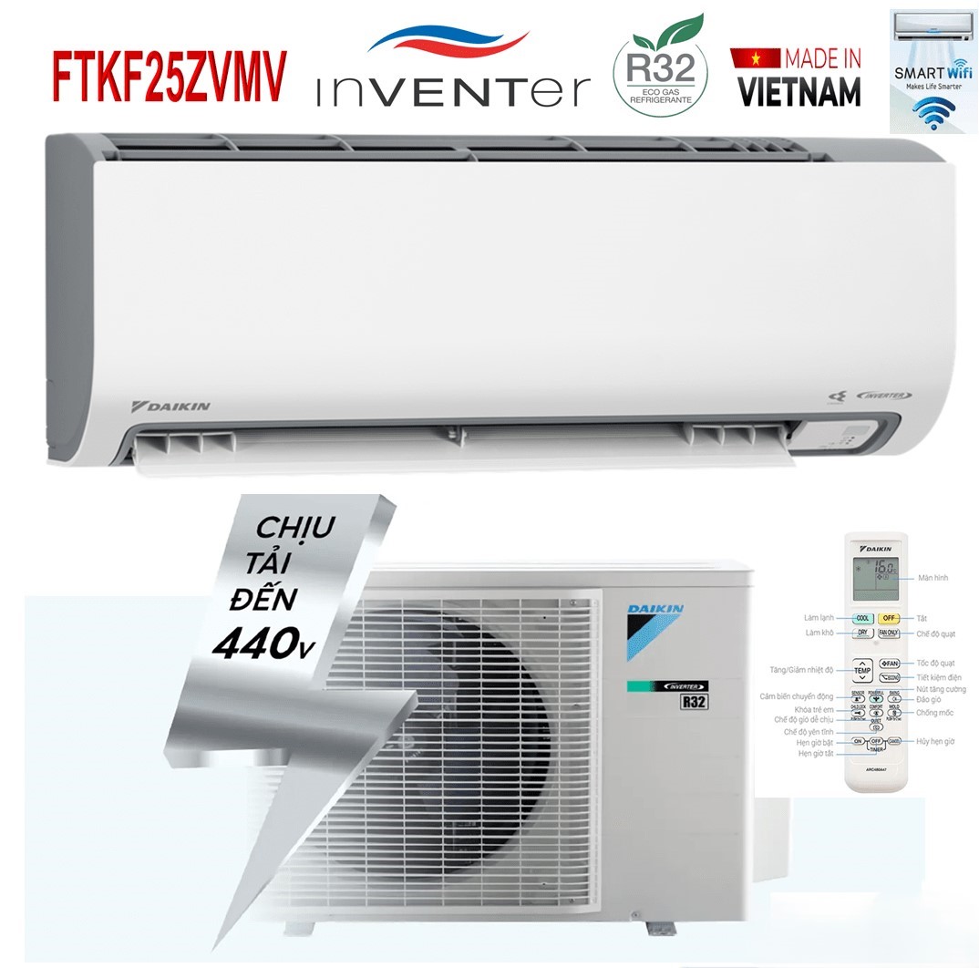 Điều hòa Daikin 9000BTU 1 chiều 9000BTU inverter FTKF25ZVMV Có WIFI Mới 2025