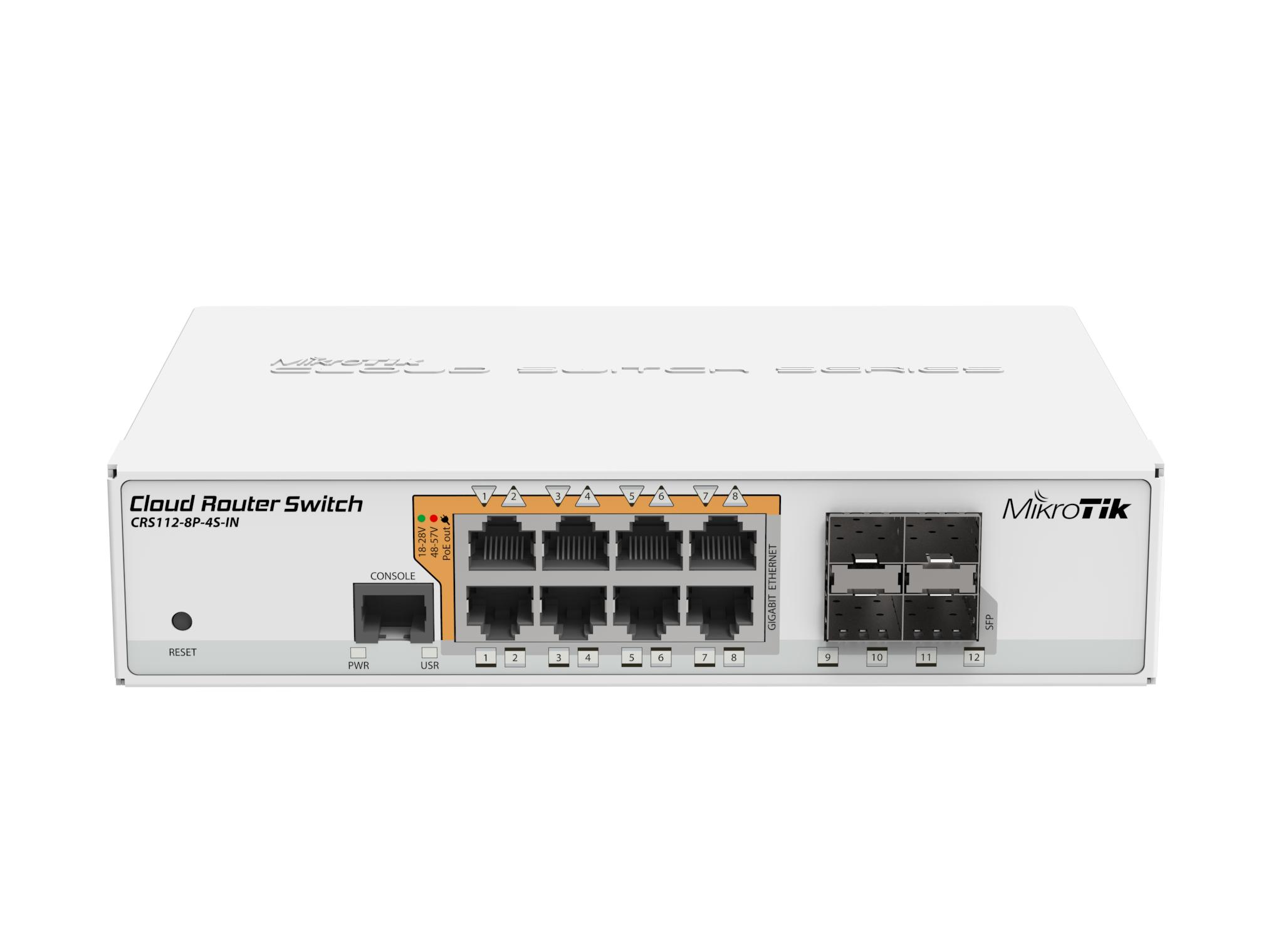 Switch PoE+ 8 port Layer 2 Mikrotik CRS112-8P-4S-IN
