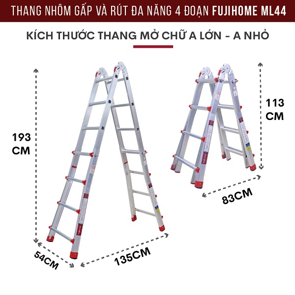 Thang nhôm gấp và rút đa năng 4 đoạn FUJIHOME ML44