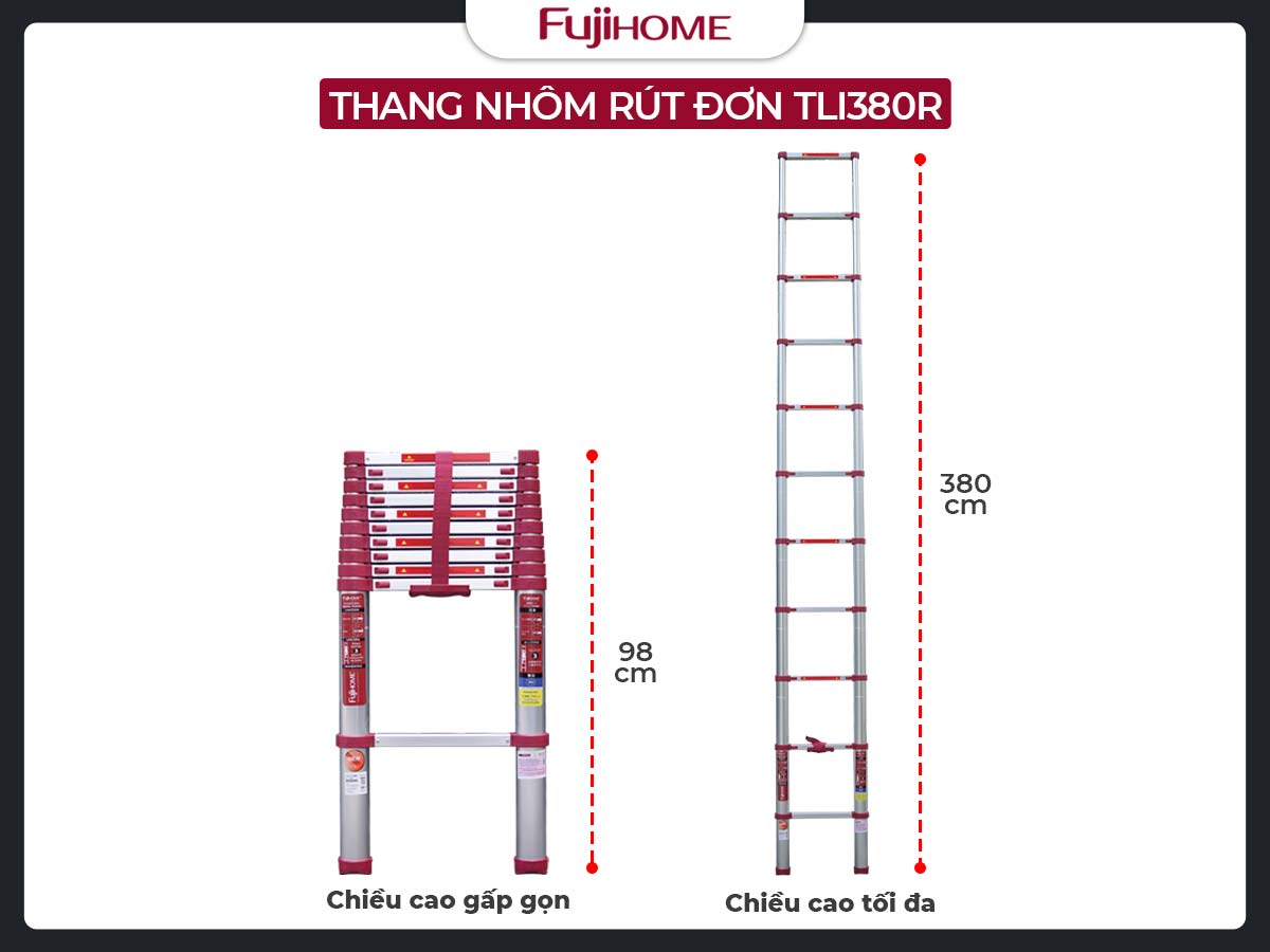 THANG NHÔM RÚT GỌN ĐƠN FUJIHOME TLI380R (NEW VERSION)