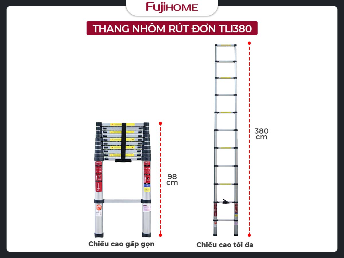 THANG NHÔM RÚT GỌN ĐƠN FUJIHOME TLI380 (NEW VERSION)