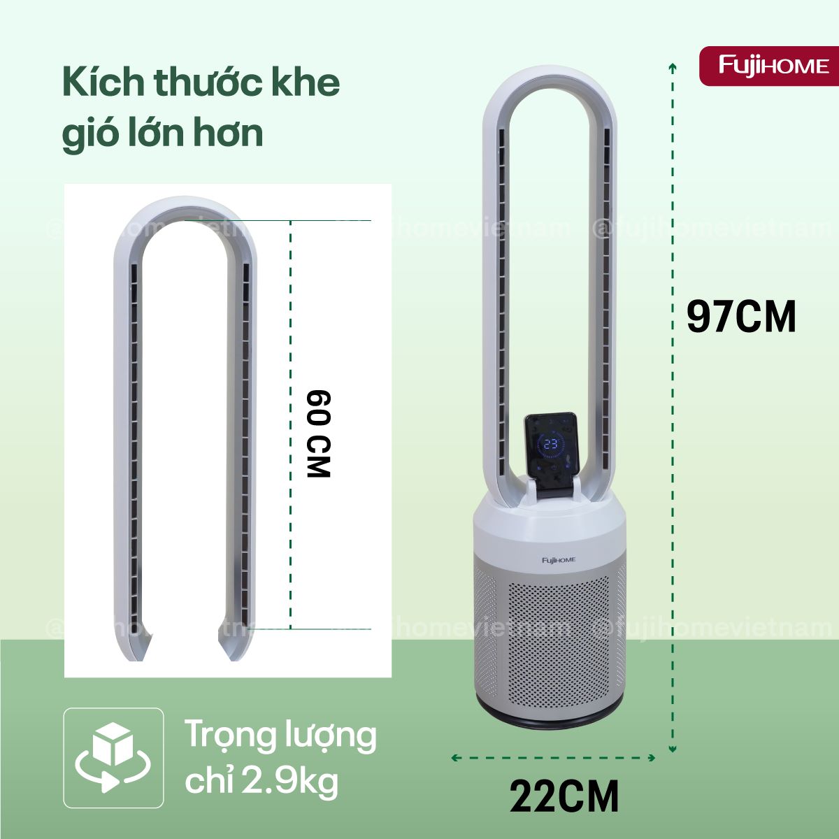 Quạt không cánh tích hợp lọc không khí Fujihome BF308DC-HEPA