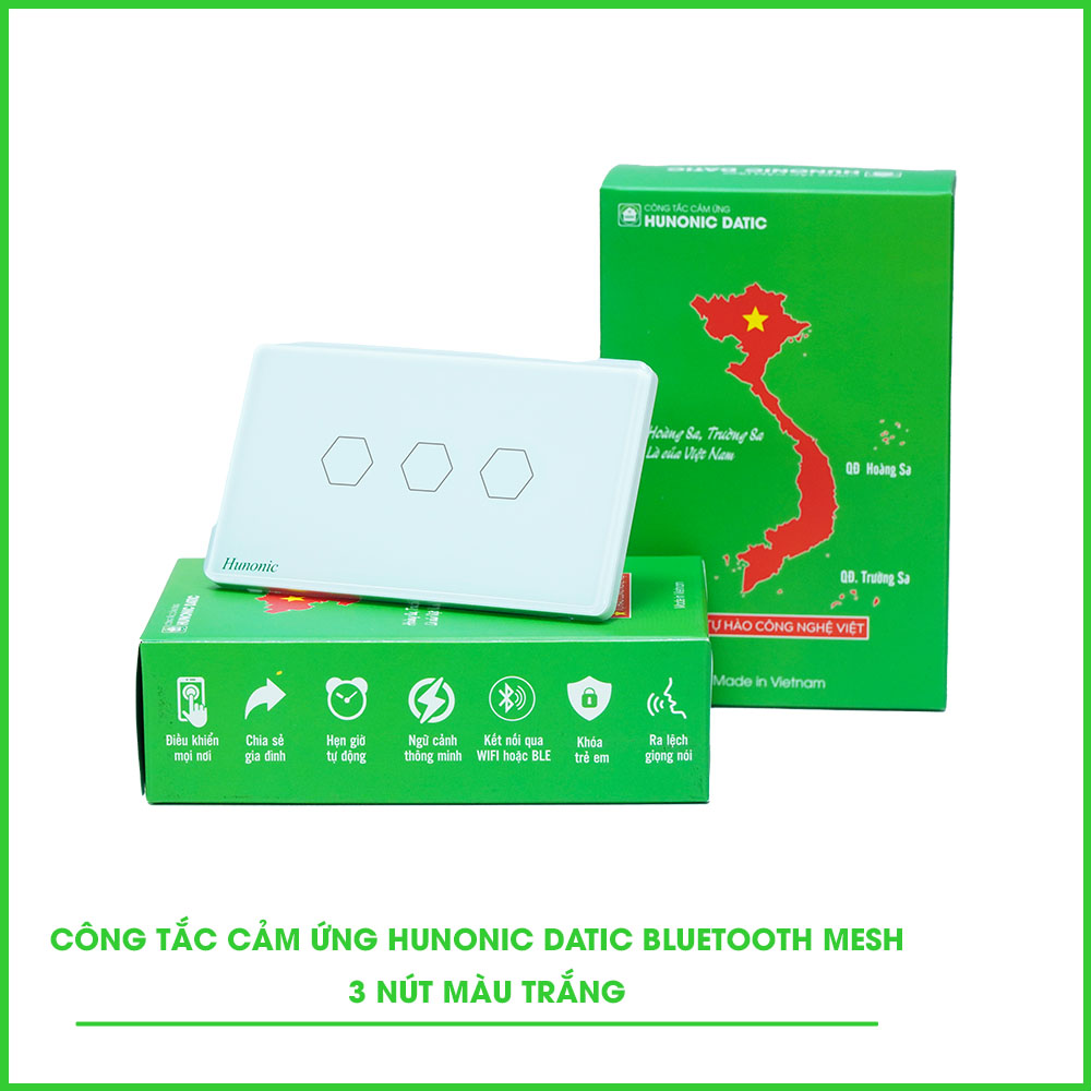 Công tắc cảm ứng BLE Hunonic Datic 3 Nút CSL (Trắng) (HNSBPIT)