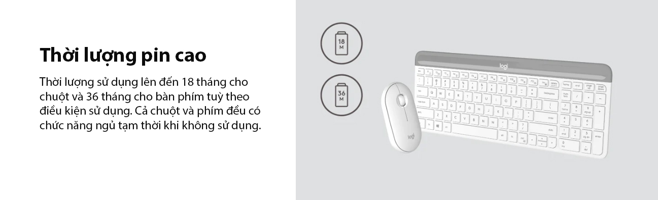 Combo Bàn Phím và Chuột không dây Logitech MK470 Slim (Trắng) 920-009183