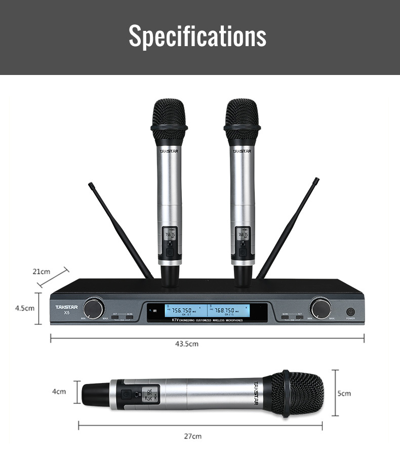 Bộ micro không dây cầm tay UHF kênh kép X5